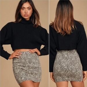 Free People Leopard Print Denim Mini Skirt